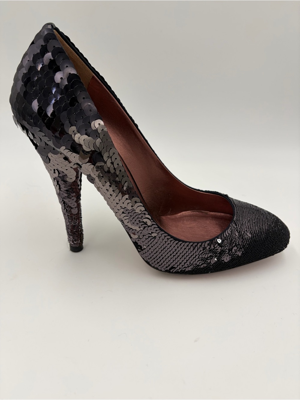 Miu Miu Paillettes Almond Toe High Heels Pumps, black, silver, gray, purple 38.5
